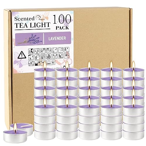 Purple Lavender Scented Tealight Candles - Giant 100 Pack Candles -Smokeless, 4 Hour Burn - Gift Set for Valentine's Day, Christmas, Weddings Centerpiece & Home Decor