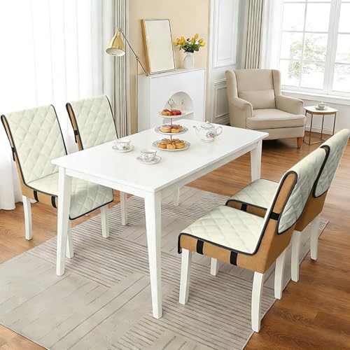 Beige Chair Cover Dining Room Seat Covers Waterproof Chair Cushion with Straps 18.5x58.2 Inch Versatile Washable Soft Protectors for Armless Dining Chairs Set of 1