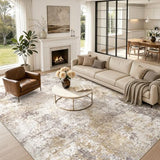 10X14 Area Rugs for Living Room: Washable Modern Abstract Rug with Non-Slip Silicone Backing Low Pile Soft Carpet for Bedroom & Dining Decor Ideal for Families with Kids and Pets-Brown