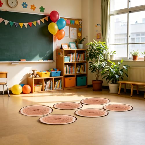 12Pcs Kids Carpet Circle Seats for Classroom Log Style 16Inch 3D Digital Print Stump Round Floor Cushion Non Slip Soft Educational Classroom Rug Forest Classroom Decor for School Home Couch