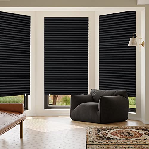 MYshade 6 Pack Temporary Blackout Paper Shades for Windows,Paper Pleated Blinds with Adhesive,No Tools No Drilling Free Cut Size Temporary Room Darkening Shades(Black, 36" W x 72" H)