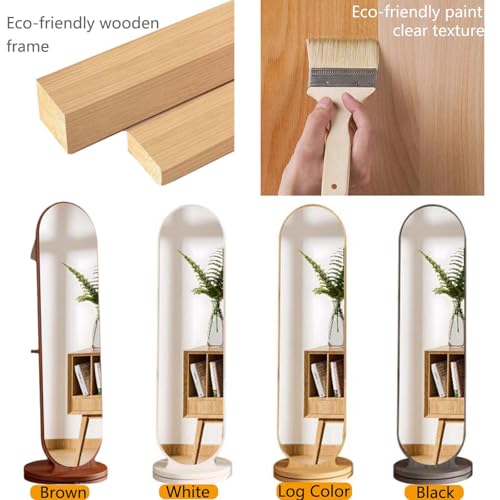 Floor-Standing Solid Wood Rotating Coat Rack，Full Length Mirror with Coat Rack Wood Floor Mirror with Wheels 360° Rotation 2 in 1 Full Body Mirror and Coat Rack for Living Room Bedroom Apart