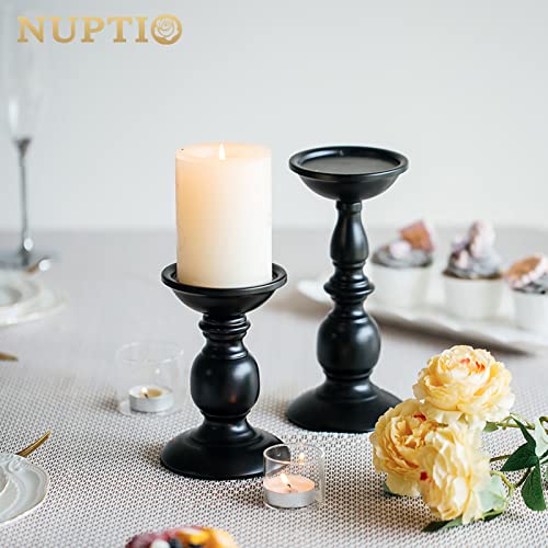 NUPTIO Black Candle Holder for Pillars: Rustic Metal Candle Stands Set