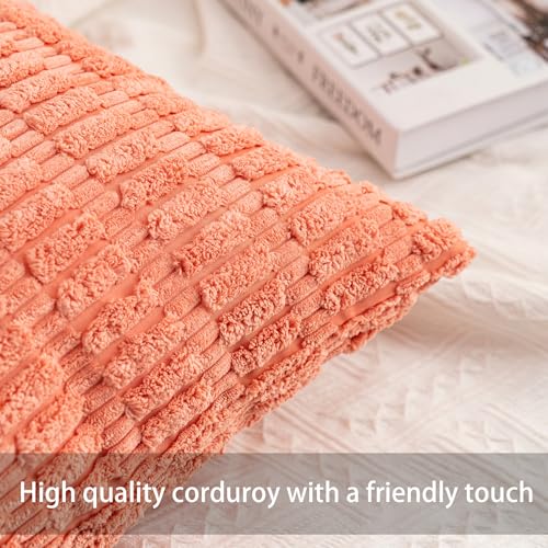 Pack of 2 Corduroy Decorative Throw Pillow Covers 18x18 Inch, Orange