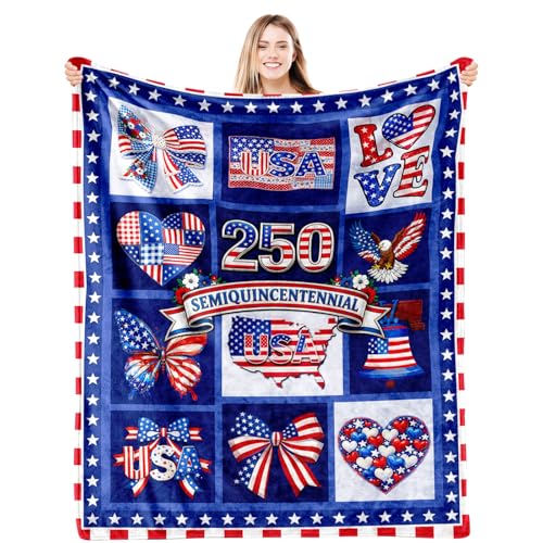 250th Anniversary Decoration, 250th America Birthday Blanket 50"X60", 250 Years Patriotic Throw Blankets for Sofa Couch Room Bed, 1776-2026 Flag Commemorative Independence Gift