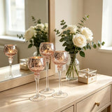 Hosley® Elevate Ambiance with Set of 3 Crackle Rose Gold Glass Tealight Holders 12 Inch, 10 Inch, 9 Inch Sophisticated Decor for Chic Candle Displays