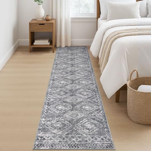 Washable Runner Rug 2x8 ft Non-Slip Hallway Runners, Grey