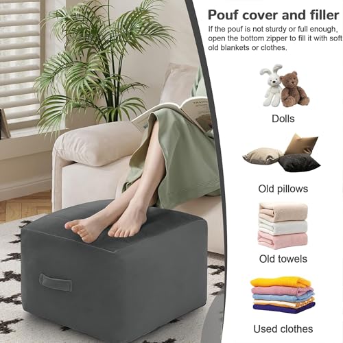 MeMoreCool Square Pouf Ottoman Foot Rest 20x20x15 Inches, Dark Grey