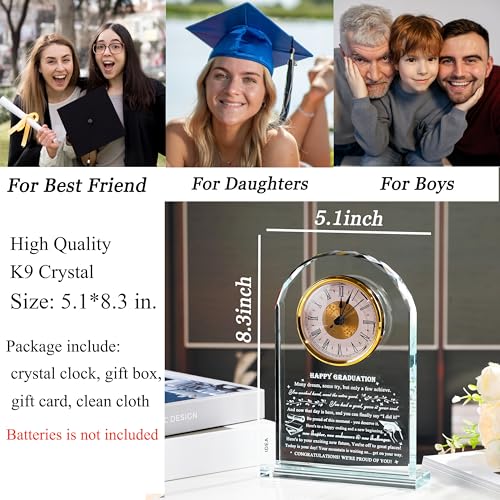 Qianwei Graduation Gift for Her Him - Crystal Clock Class of 2026 Gifts Present Women Men College Middle High School Congrats Grad Graduate Present Keepsake for Masters Degree Phd Senior Student