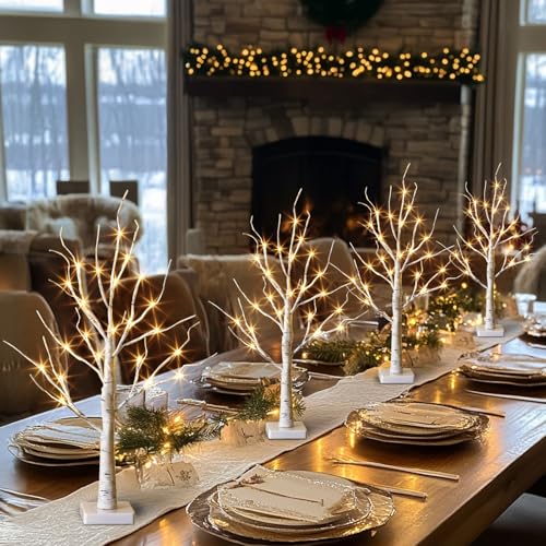 PABIPABI Lighted Birch Tree with LED Lights Christmas Decorations, Small Artificial Bonsai Tree Lights with Timer, LED Tabletop Trees for Home Wedding Decor