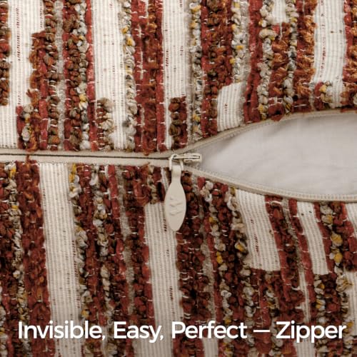 Boho Striped Decorative Throw Pillow Covers 26"X26" Set of 2，Burgundy
