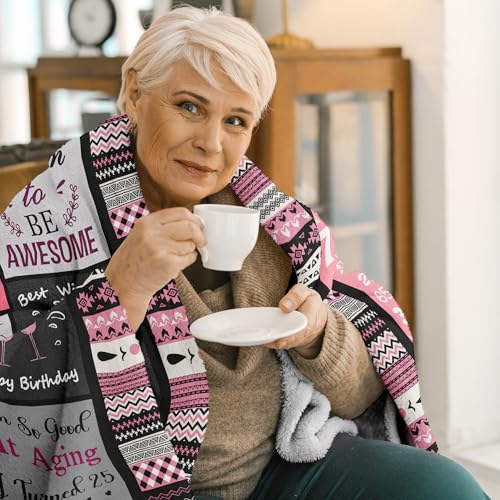 Ivivis 75th Birthday Gifts for Women Throw Blanket 60”x50”, Happy 75th Birthday Decorations for Women, 1951 Bday Gift for 75 Year Old Woman Mom Grandma Friend