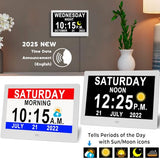 MASSII 11.5" Black +11.5" White Digital Clock with Auto DST and 20 Alarms Custom Reminders, Non-Abbreviated Calendar Day Date Clock for Seniors Dementia Alzheimers'