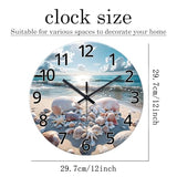 XNM Analog Blue Beach Wall Clocks for Living Room Coastal Sea Shell Wall Clocks Battery Operated 12 Inch Modern Round Glass Wall Clock Non Ticking
