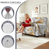 Reclining Loveseat Slipcover, White Gold Marble Crack Abstract Print 6-Piece Stretch Lazy Boy Sofa Covers, 2 Seat Loveseat Recliner Cover Thick Soft Washable
