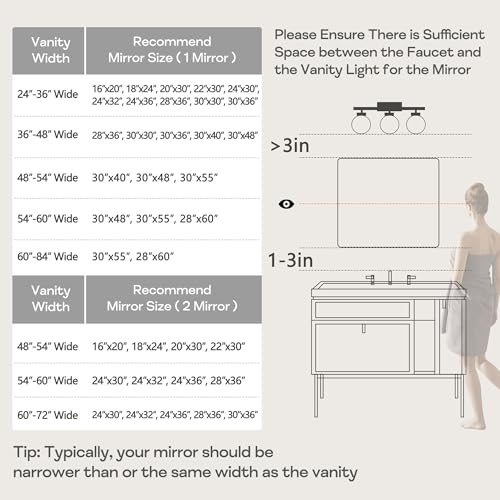 Wall Mount Mirror for Bathroom, Brushed Black Metal Framed Rounded Corner Rectangular Vanity Mirror (24" x 36", Black)