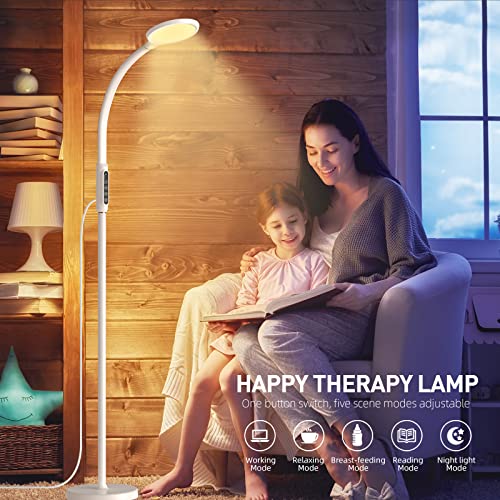 Light Therapy Lamp 11000 Lux, LED UV-Free Sunlight Lamp,Full Spectrum Happy Therapy Lamp with 10 Adjustable Brightness Levels, 2 in 1 Retractable Floor Light Therapy Lamp