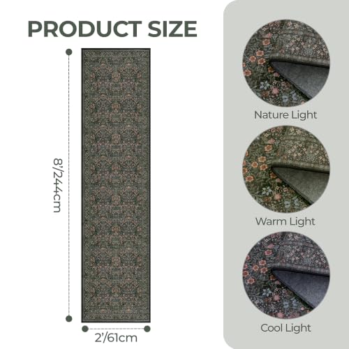 2x8 Runner Rug, Black Rug Floral Rugs for Entryway Kitchen, Black