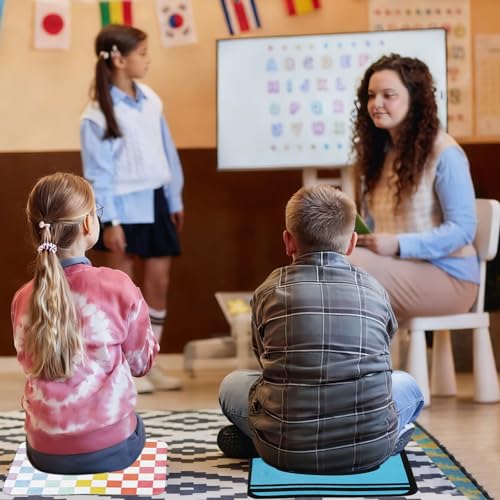 JarThenaAMCS 12Pcs Back to School Carpet Seats Crayon Composition Notebook Apples Checkered Pencil Floor Rug Mats for Classroom Group Activity Learning Play Areas,15.8 x 15 Inch