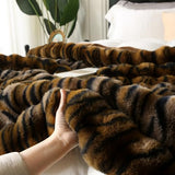 MERRYLIFE Luxury Thick Plush Tiger Print Faux Rabbit Fur Throw Blanket Ultra-Plush Cozy Soft Decorative Blanket Use for Couch Bed Travel (Tiger, 60"*80")