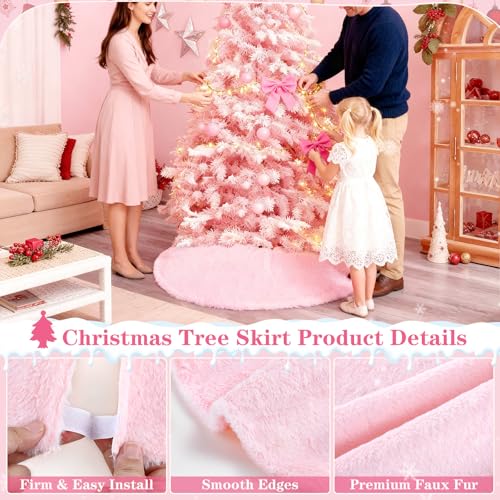 Christmas Tree Skirt 36 inch Faux Fur Pink Tree Skirt Xmas Decorations