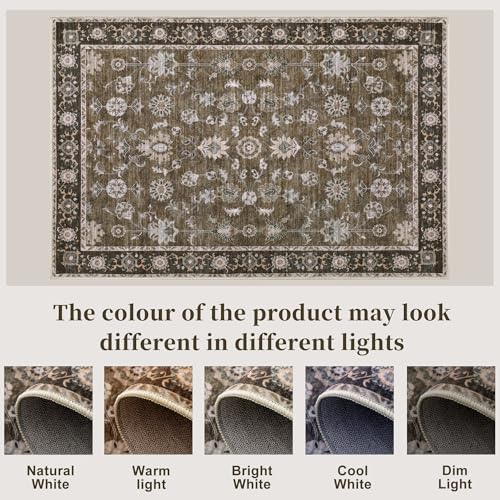 Tangsoo 3x5 Washable Rug,Vintage Brown Floral Throw Entryway Rugs Non Slip