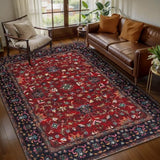 Tangsoo Oriental 4x6 Washable Area Rug for Living Room, Non Slip Rug Red