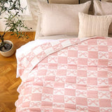 YIRUIO Pink Checkered Throw Blanket with Bow Pattern - Ultra Soft Lightweight Microfiber Knit, Plush Fuzzy Cozy Home Decor for Couch Sofa Bed, Reversible All-Season 50x60 Inches