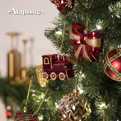 Alupssuc 82pcs Christmas Balls Ornaments Set, Delightful Classic Gift Set, Shatterproof Plastic Decor for Xmas Tree Holiday Wedding Party Decorations with Hanging Strings, Gold, Red and Green