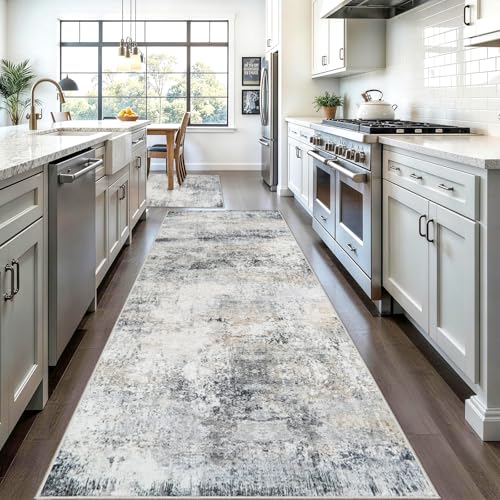 3x10 Runner Rug Hallway Washable: Abstract Rugs for Entryway Blue Grey