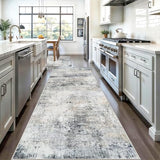 3x10 Runner Rug Hallway Washable: Abstract Rugs for Entryway Blue Grey