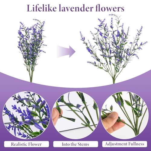 RAINFLOW Artificial Lavender Flowers - 7 Pcs Artificial Flowers for Outdoors Faux Lavender Plants Uv Resistant Plastic Purple Fake Flower for Outside Indoor Porch Patio Window Planter Bouquet Decor