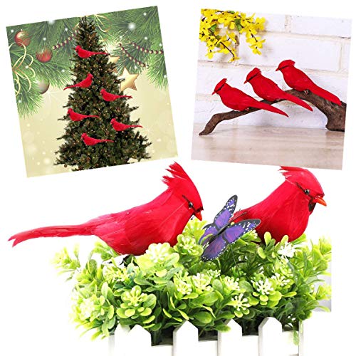 12 PCS Red Cardinals Ornaments Birds Christmas Cardinal Birds Clip for Christmas Tree Ornament Decorations, Arts and Crafts, Clip-On Style