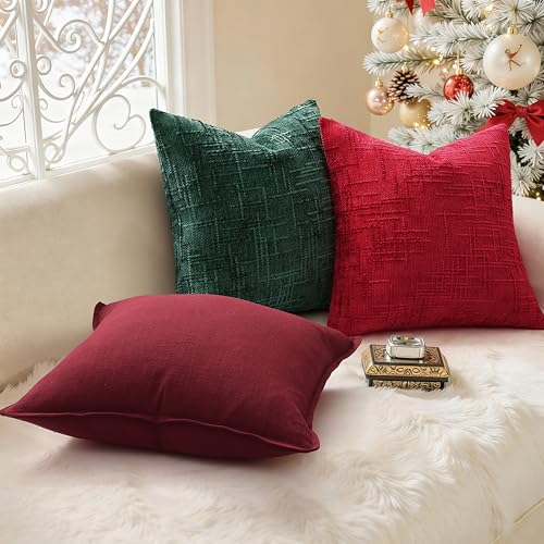 decorUhome Christmas Textured Chenille Throw Pillow Covers 18x18 Set of 2