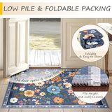 RELEANY Floral 5x7 Area Rug Machine Washable Soft Print Boho Carpet Non Slip Doormat Low Pile Flower Area Rugs for Living Room Bedroom Nursery Kitchen Dining Room Indoor-Blue/Grey