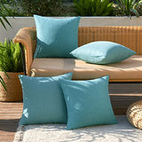 MIULEE Pack of 4 Decorative Outdoor Throw Pillow Covers Linen Waterproof Pillow Covers Summer Farmhouse Cushion Cases for Patio Garden Tent Balcony Couch Sofa 18x18 Inch Turquoise
