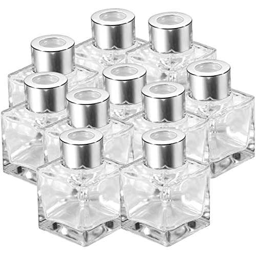 Sabary 30 Set Square Glass Diffuser Bottles with Silver Caps Refillable Diffuser Bottles Set 1.7oz Empty Aromatherapy Jar Ideal for Essential Oils Reed Sticks Home Fragrance