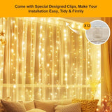 Fairy Curtain Lights Upgraded Tangle-Free Warm White USB Plug in 8 Modes String Hanging Lights with Remote for Christmas, Bedroom, Indoor, Outdoor, Weddings, Party (6.6FTx6.6FT)