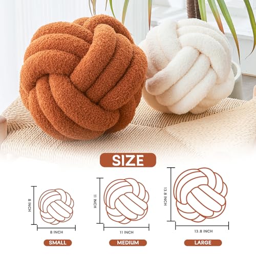 LUSJNGE Decorative Throw Knot Pillow Ball for Home Chair Sofa Couch Bed Aesthetic Round Decor Pillows Lambswool Knotted Pillow Cushion (Beige, 13 inches)