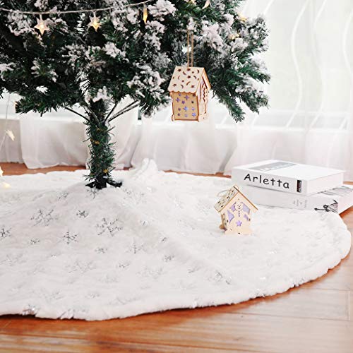 Christmas Tree Skirt 30/36/49 inches Xmas White Tree Skirts Snowflake Embroidery for Christmas Decorations Holiday Party 198 Silver 78