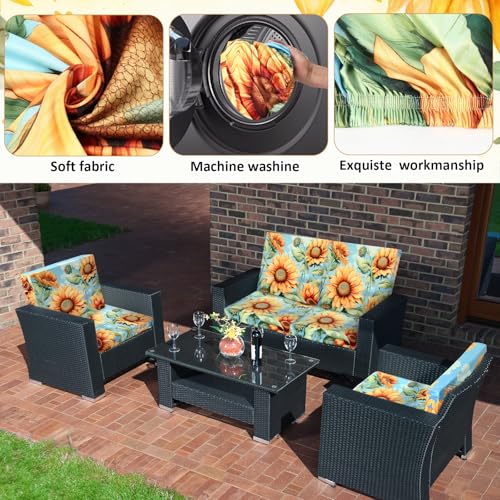 SmoothNovelty 8 Pcs Stretch Patio Cushion Covers Outdoor Couch Cushions Slipcovers Replacement Washable Furniture Protector with Elastic Bottom Reusable Furniture Protector, Sunflower Printed
