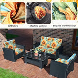 SmoothNovelty 8 Pcs Stretch Patio Cushion Covers Outdoor Couch Cushions Slipcovers Replacement Washable Furniture Protector with Elastic Bottom Reusable Furniture Protector, Sunflower Printed