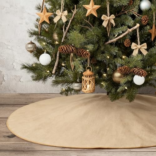 yuboo 48 Inch Burlap Christmas Tree Skirt, Brown Jute Linen Tree Mat, Summer Rustic Farmhouse Boho Tree Skirt with Ties for Holiday Tree Decor