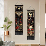 ARTCREATOR Pack of 2 Witchy Gothic Wall Bedroom Decor Moth Moon Tapestry Skull Mushroom Vertical Tapestries Retro Floral Flowers Tapestries for Bedroom Aesthetic Alt Room (12.8 x 51.2 inches)