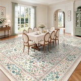 10x14 Large Area Rugs, Machine Washable Low Pile Floral Rugs for Living Room, Bedroom, Boho Style with Non-Slip Backing Nursery Rug(Pink Floral)