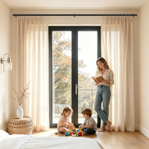 TONIAL Curtain Rod 32 to 58 Inch(2.6-4.8ft), Telescoping Splicing 3/4 Drapery Rods for Windows 20 to 53 Inch(1.7-4.4ft), Decorative Single Rod with Small Cap Finial, Black