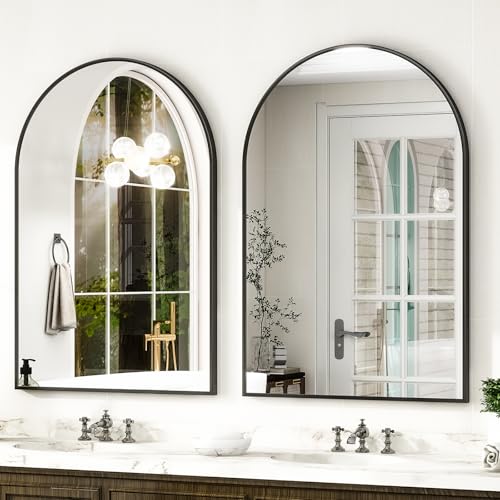 HARRITPURE Arched Wall Mirror – 30"x40" Arch Bathroom Mirror Metal Frame Vanity Mirror for Bedroom, Entryway Dresser Decor, Black