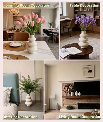 Steviieden Ceramic Vases Set 2, Modern Home Decor,Off White Round Vases,Modern Dried Flower Vases, Boho Home Decor for Centerpieces Wedding Dinner Table Party Living Room Office Bedroom