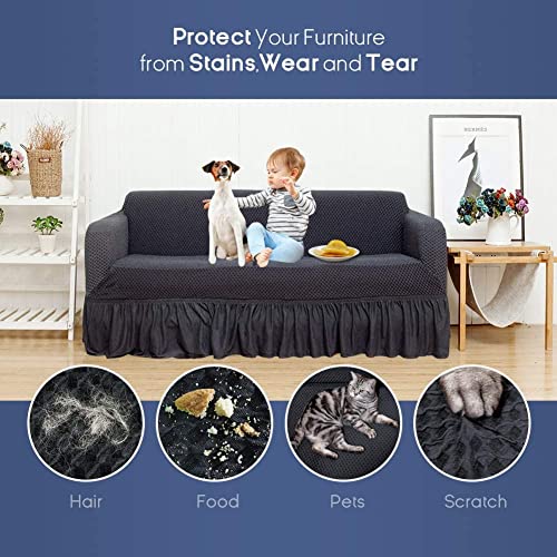 Armless Futon Slipcover with Ruffle Skirt Solid Color Milk Silk Futon Couch Cover Stretch Futon Sofa Bed Cover -Blue-2 Seater (145-185cm