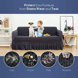 Armless Futon Slipcover with Ruffle Skirt Solid Color Milk Silk Futon Couch Cover Stretch Futon Sofa Bed Cover -Blue-2 Seater (145-185cm